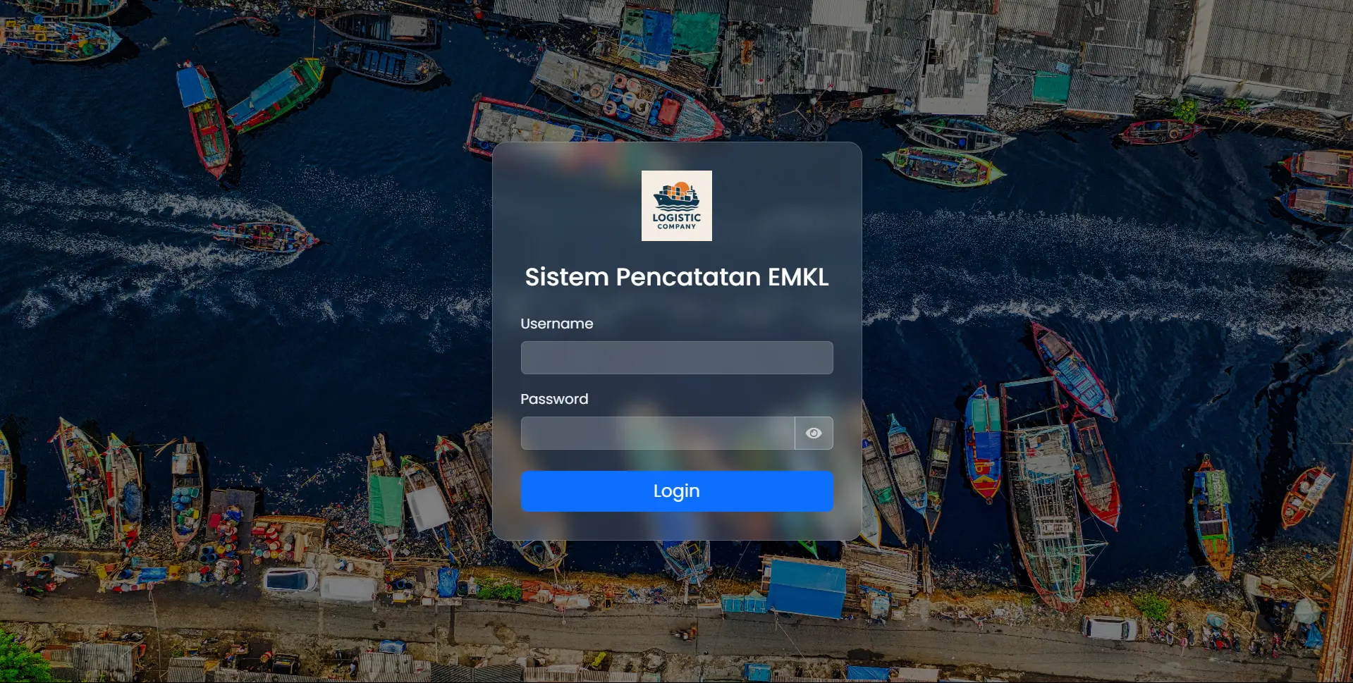 Tampilan halaman login untuk Sistem Pencatatan EMKL.